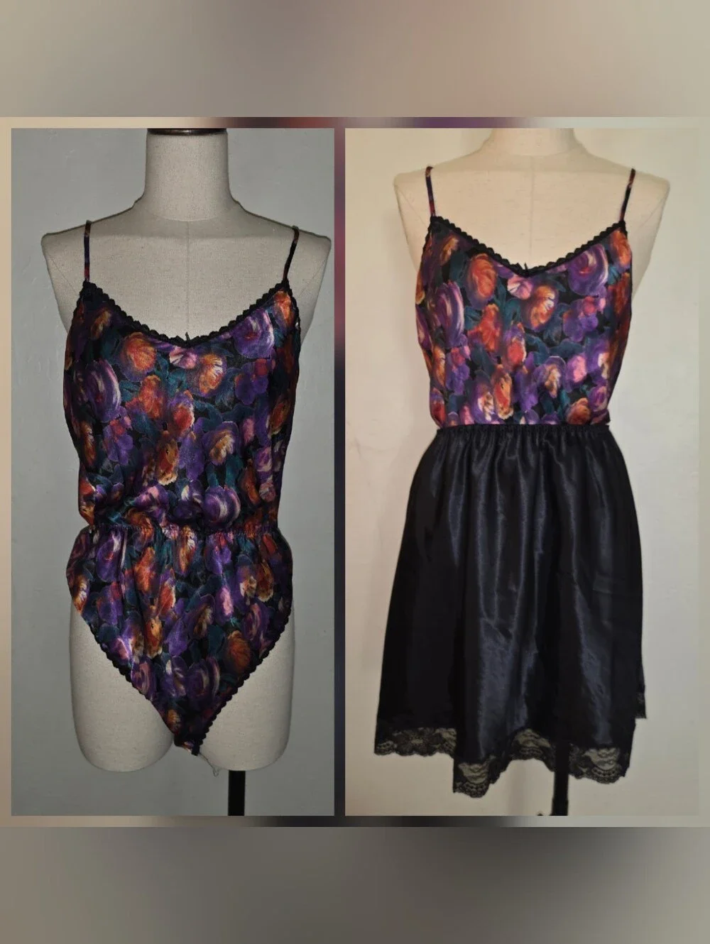Vintage Myonne 1980s Floral Teddy Bodysuit Camisole Tank Top Lingerie - Picture 1 of 14